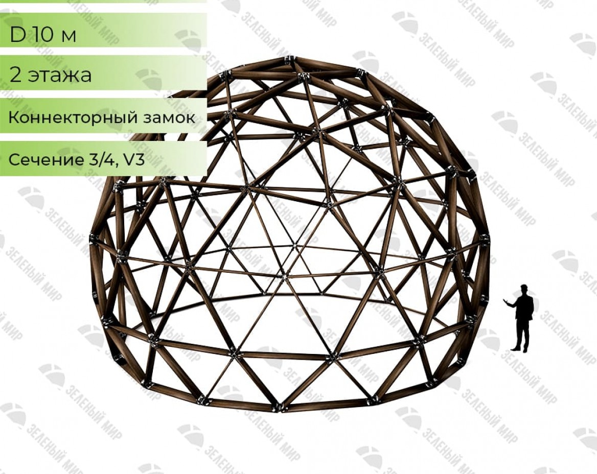 Геодезический купольный каркас - G10 - 60м2, частота V3, сечение 3/4